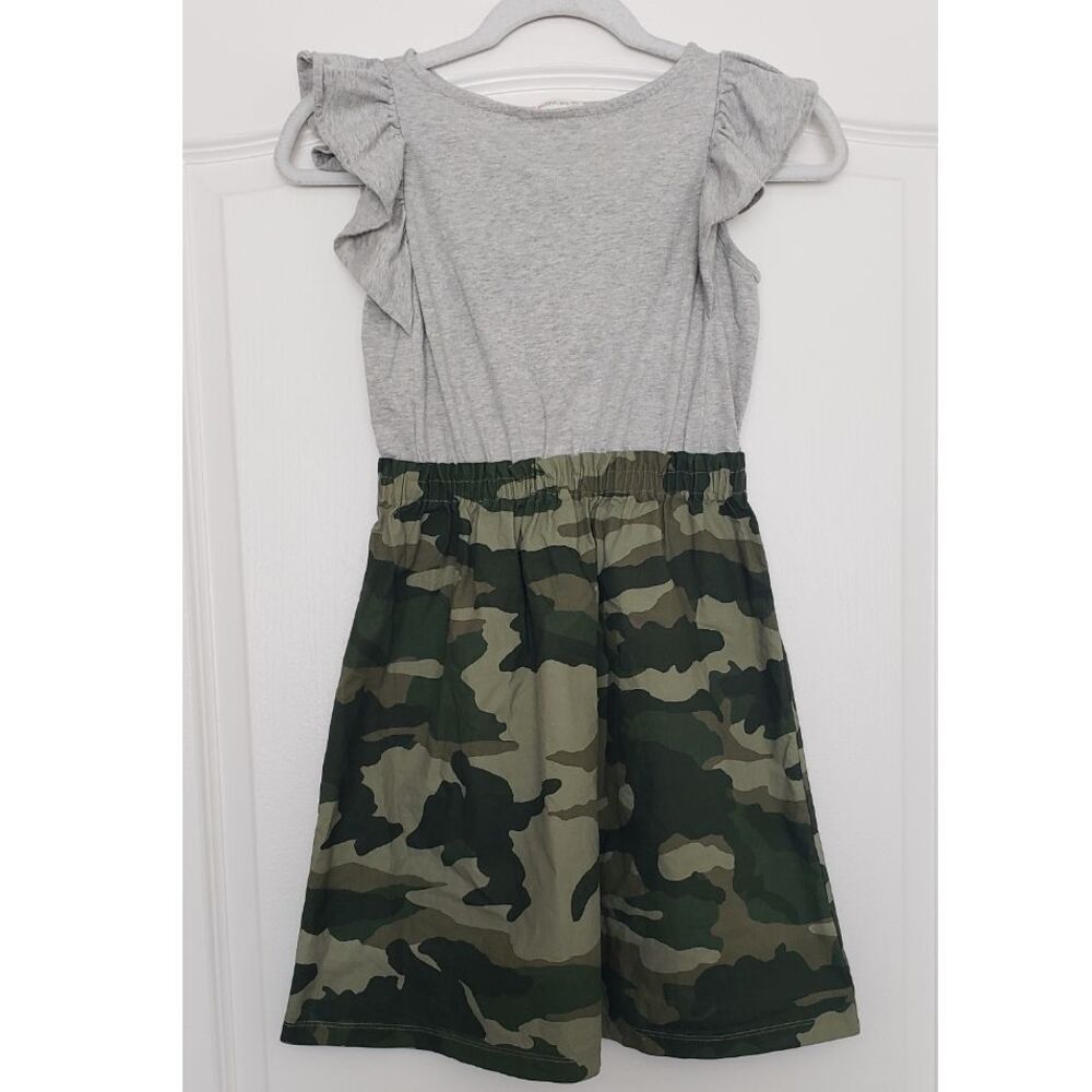 Crewcuts Girls Gray Camo Flutter Sleeve Dress Size 12 Mixed Media Camouflage